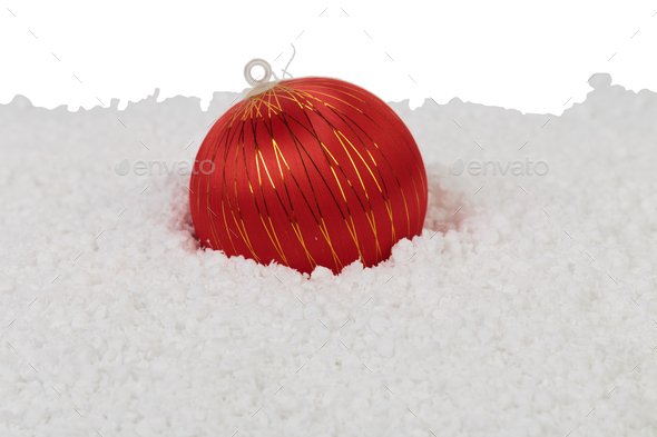 Red Christmas ball with silver stripes. - Stock Photo - Images