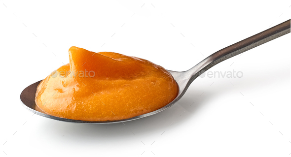 vegetable puree in spoon - Stock Photo - Images