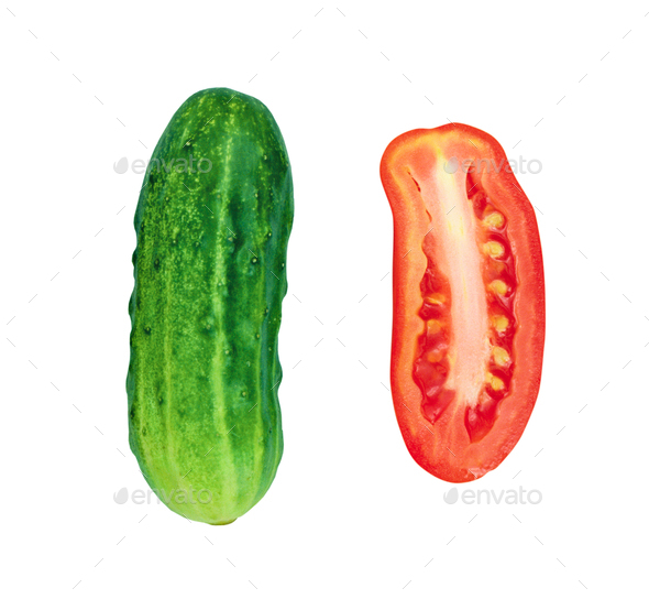 Tomato and cucumber isolated - Stock Photo - Images