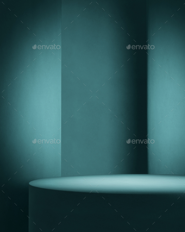 Minimal blue interior studio scene for product podium background - Stock Photo - Images