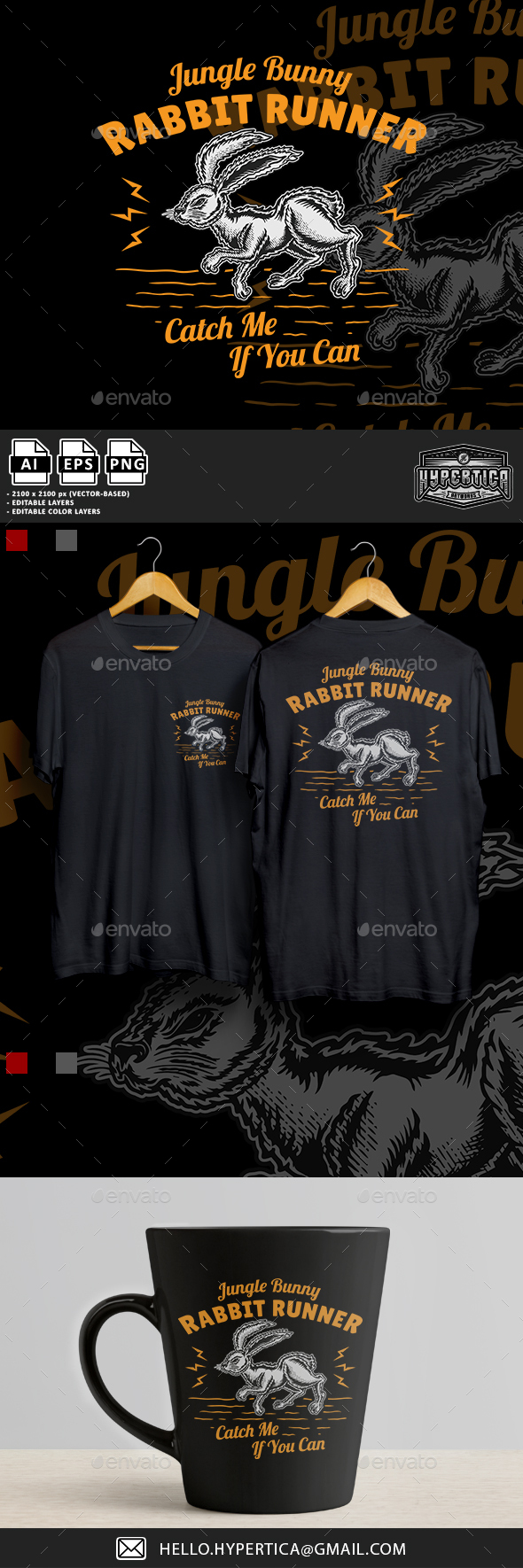 Vintage Rabbit Runner Illustration T-shirt Design