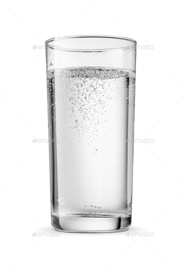 Glass of sparkling water isolated white. - Stock Photo - Images