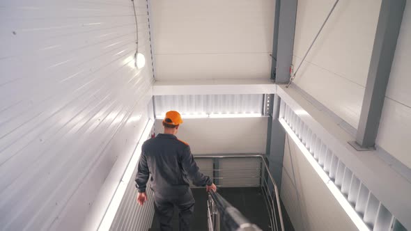 a Worker Moves Around the Warehouse