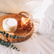 Tray with croissants on white bed linen - PhotoDune Item for Sale