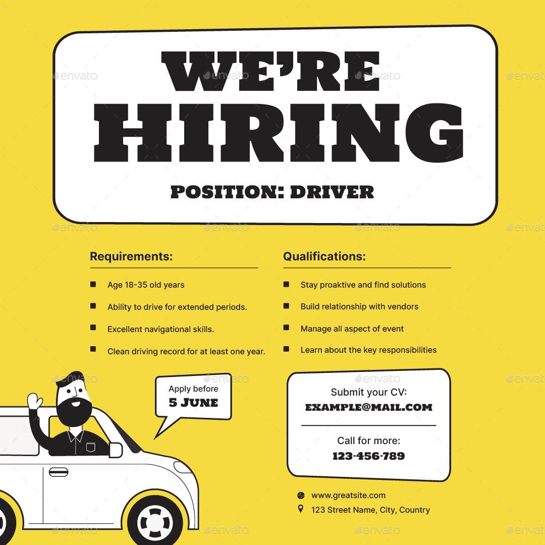 Driver Job Hiring Flyer, Print Templates GraphicRiver