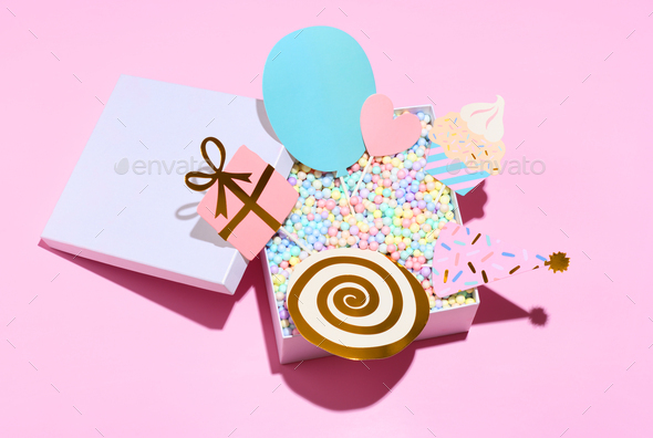 Gift box with party accessories - Stock Photo - Images