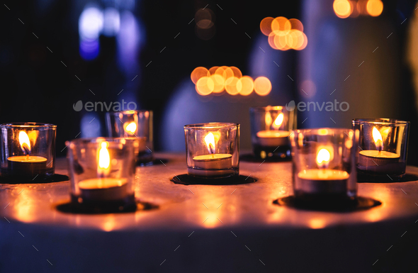 Candles in a row in Spa Zone - Stock Photo - Images