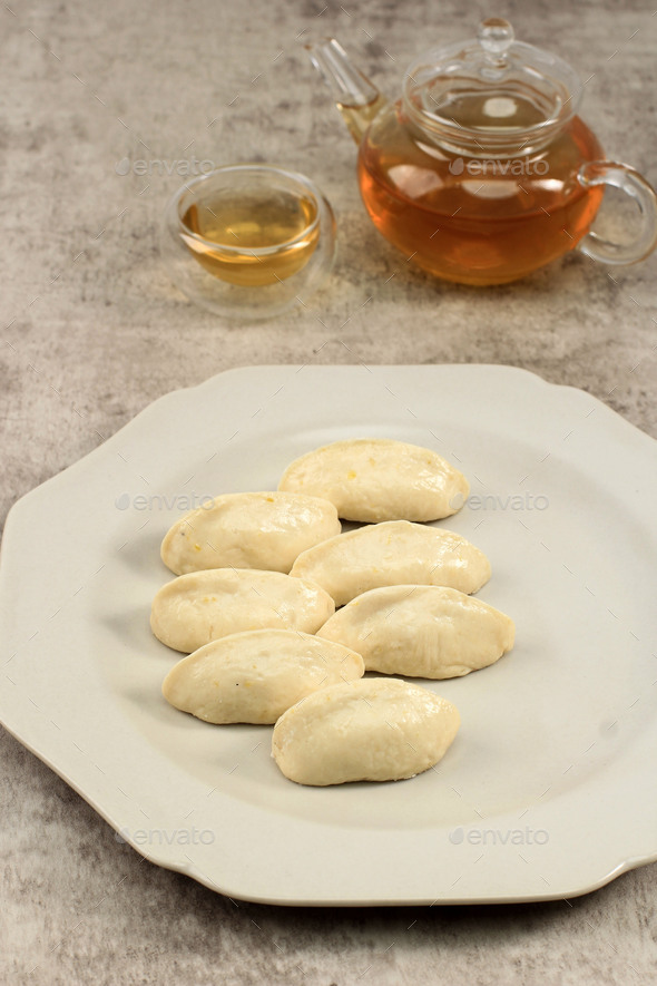 Korean Half Moon Shaped Rice Cake or Songpyeon. Made from Korean Rice