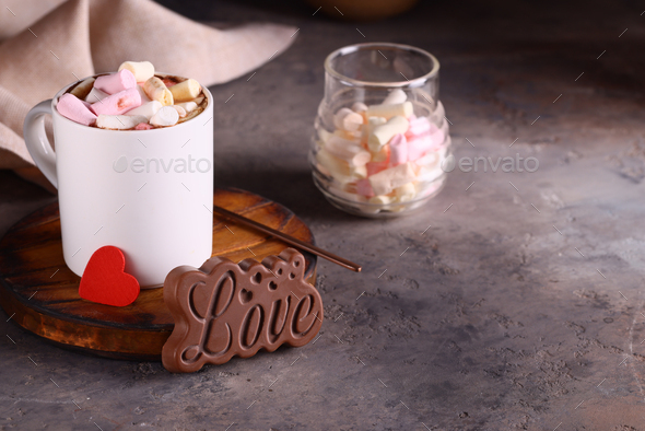 hot chocolate with marshmallows valentines day - Stock Photo - Images