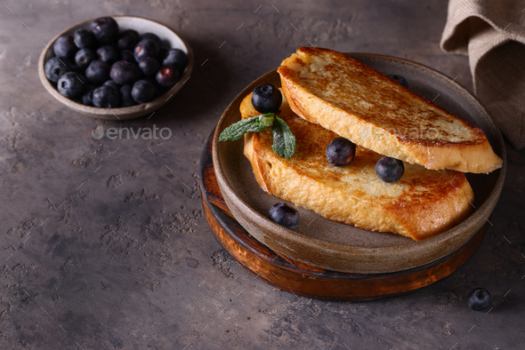 french toast with berries for breakfast - Stock Photo - Images