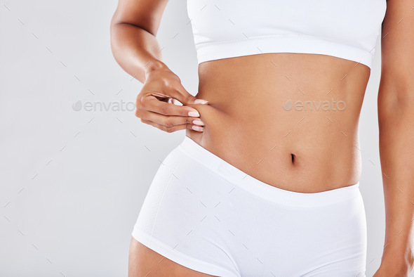 Woman stomach and underwear for body health, beauty or cosmetics