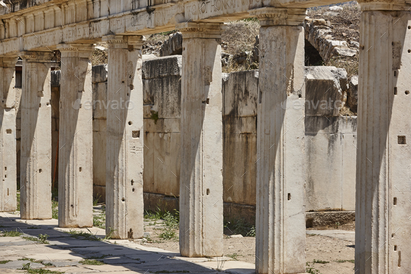 Archeological landmark of Aphrodisias. Columns. Hellenistic and roman art. Turkey - Stock Photo - Images