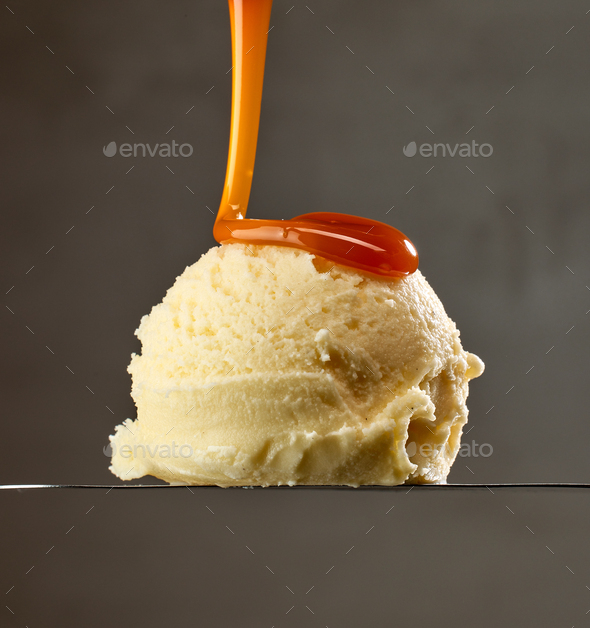 Caramel ice cream ball Stock Photo