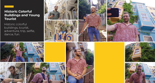 Historic Colorful Buildings and Young Tourist