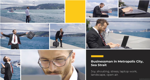 Businessman in Metropolis City, Sea Strait