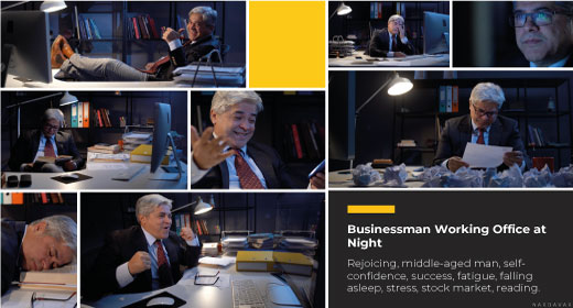 Businessman Working Office at Night