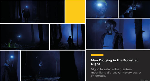 Man Digging in the Forest at Night
