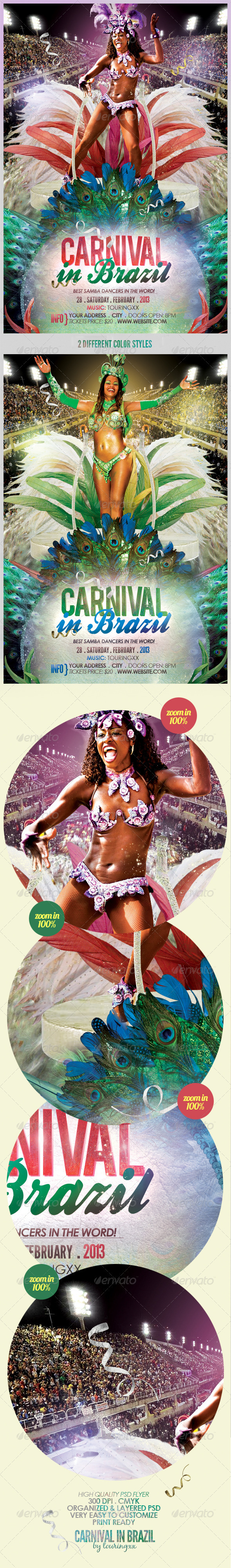 Carnival In Brazil Flyer Template - Clubs & Parties Events