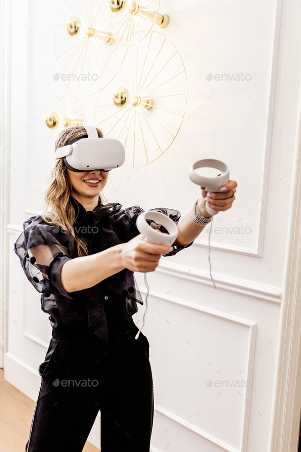 Attractive woman playing with virtual reality