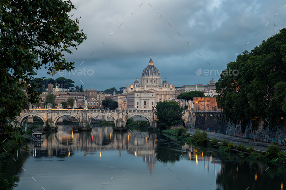 Morning view of Rome Skyline with Saint Peter Basilica - Stock Photo - Images