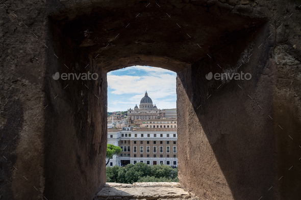 Framed view of the dome of famous Saint Peter Basilica - Stock Photo - Images