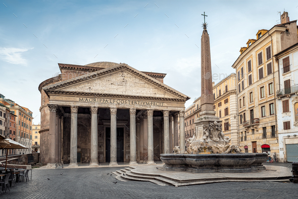 The ancient building of Pantheon in peaceful morning - Stock Photo - Images