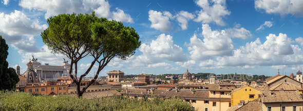 Panoramic day view of Rome Skyline - Stock Photo - Images