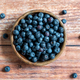 Top down view of a bowl of fresh blueberries on wooden background - PhotoDune Item for Sale