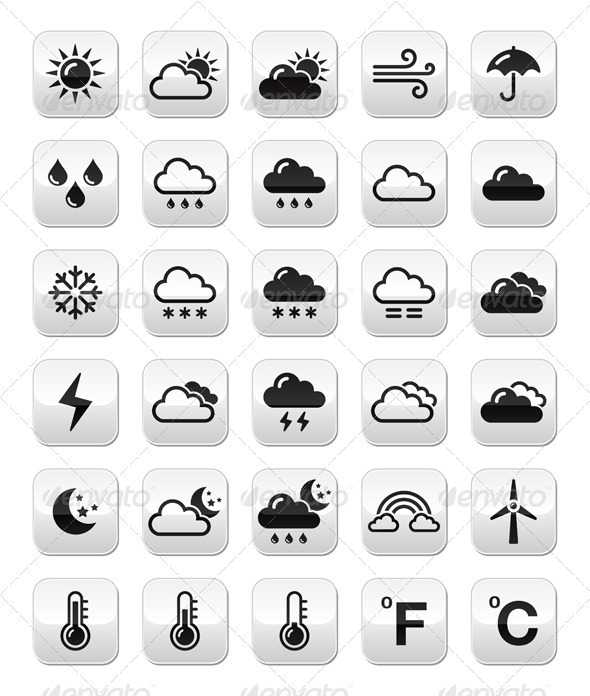 Weather Forecast Buttons Set - Web Elements Vectors