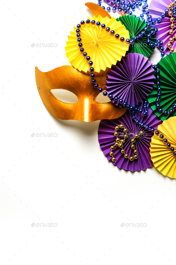Mardi gras.Holidays mardi gras masquarade, venetian mask fan over purple background. view above,mard - Stock Photo - Images