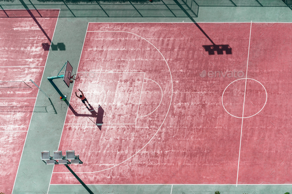 A basketball field, drone view - Stock Photo - Images