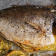 Baked dorado fish with vegetables on baking sheet. Top view, banner - PhotoDune Item for Sale