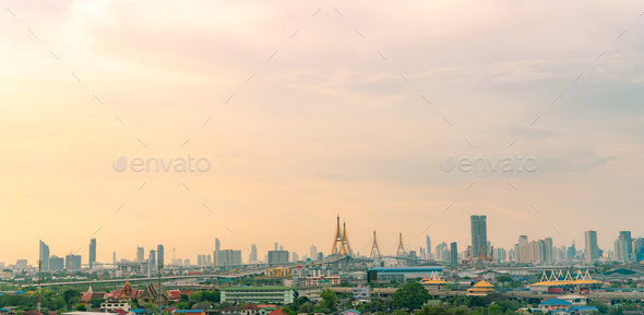 Cityscape of modern building in capital city. Skyscraper building. Green trees in city to reduce - Stock Photo - Images