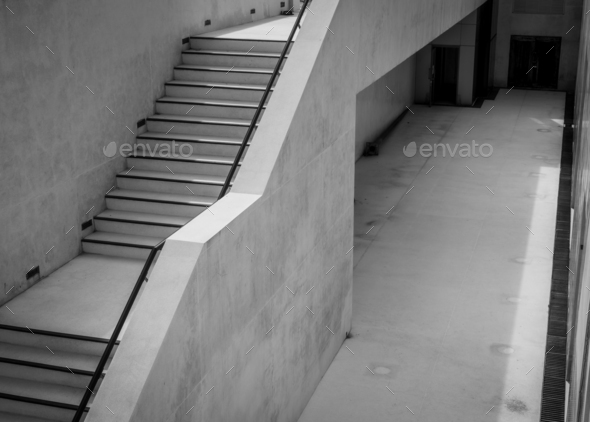 Outdoor modern concrete stairs. Stairs for swimming pool cleaning service. Stair side swimming pool - Stock Photo - Images