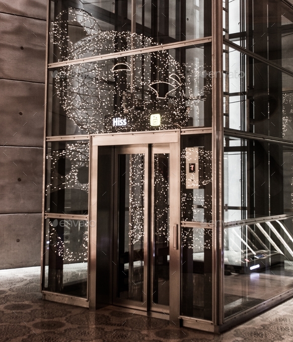 Vertical shot of an elevator inside the building
