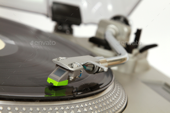 Selective focus shot of direct drive record player