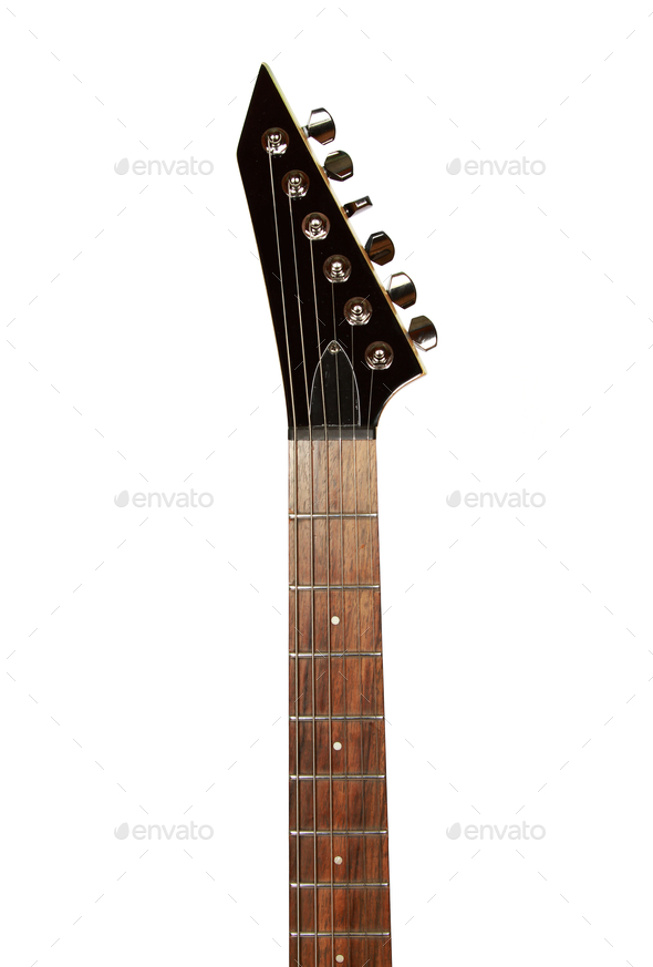 Vertical shot of electric bass guitar isolated on white background