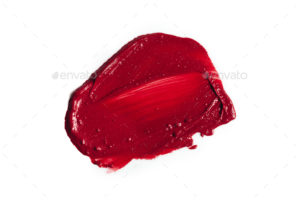 Smeared red lipstick sample isolated on white background - Stock Photo - Images