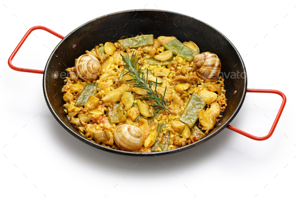 Paella Valenciana (Spanish traditional rice dish) - Stock Photo - Images