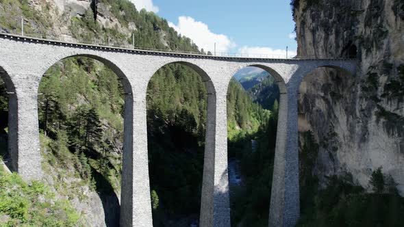 Aerial View of the Landwasser Viaduct in the Swiss Alps at Summer alt
