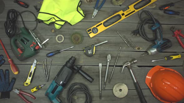 Variety of Electro and hand Tools and special Clothing. alt