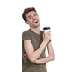 Young caucasian man laughing with a coffee cup, isolated. - PhotoDune Item for Sale