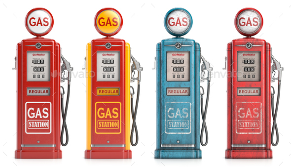 Retro gas fuel pump station isolated on white. - Stock Photo - Images