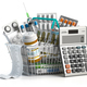 Shopping basket full of medicine, and pills with calculator.  - PhotoDune Item for Sale