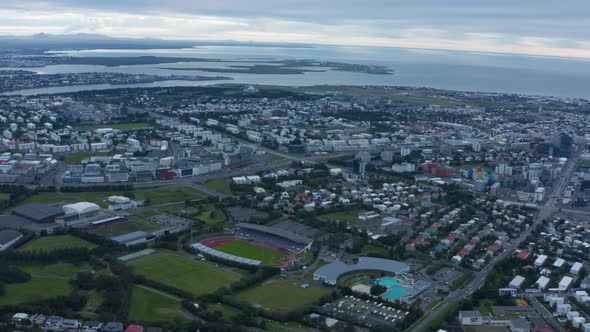 Aerial Panoramic Footage of Town at Dusk alt