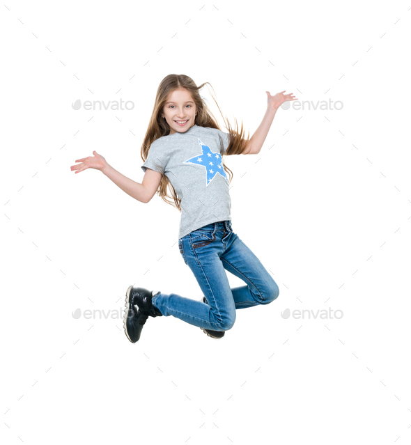 preteen girl dancing and jumping, isolated Stock Photo by tan4ikk ...