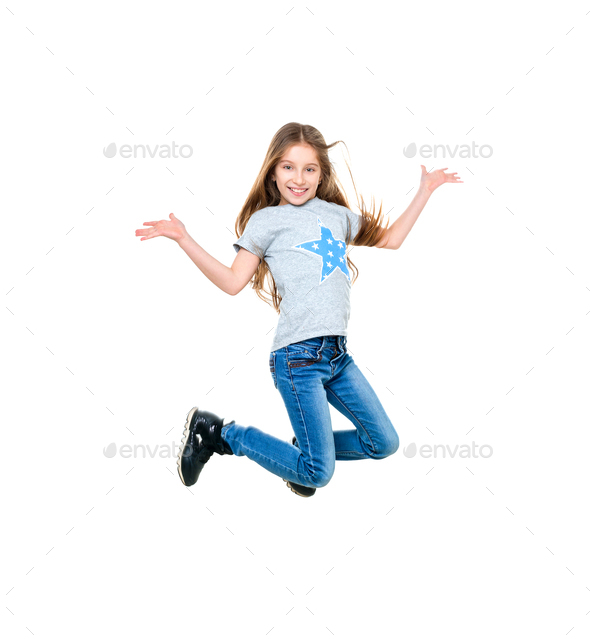 preteen girl dancing and jumping, isolated Stock Photo by tan4ikk ...