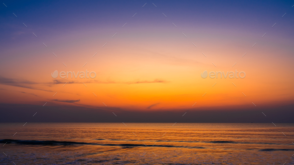 Dusk sky over sea in the evening with dark blue twilight after sundown  Stock Photo by ssumetha