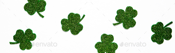 Happy St. Patrick's Day banner.Holiday background.St Patricks Day frame against a white background.  - Stock Photo - Images