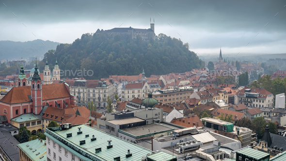 Views of Ljubljana city center, Slovenia - Stock Photo - Images